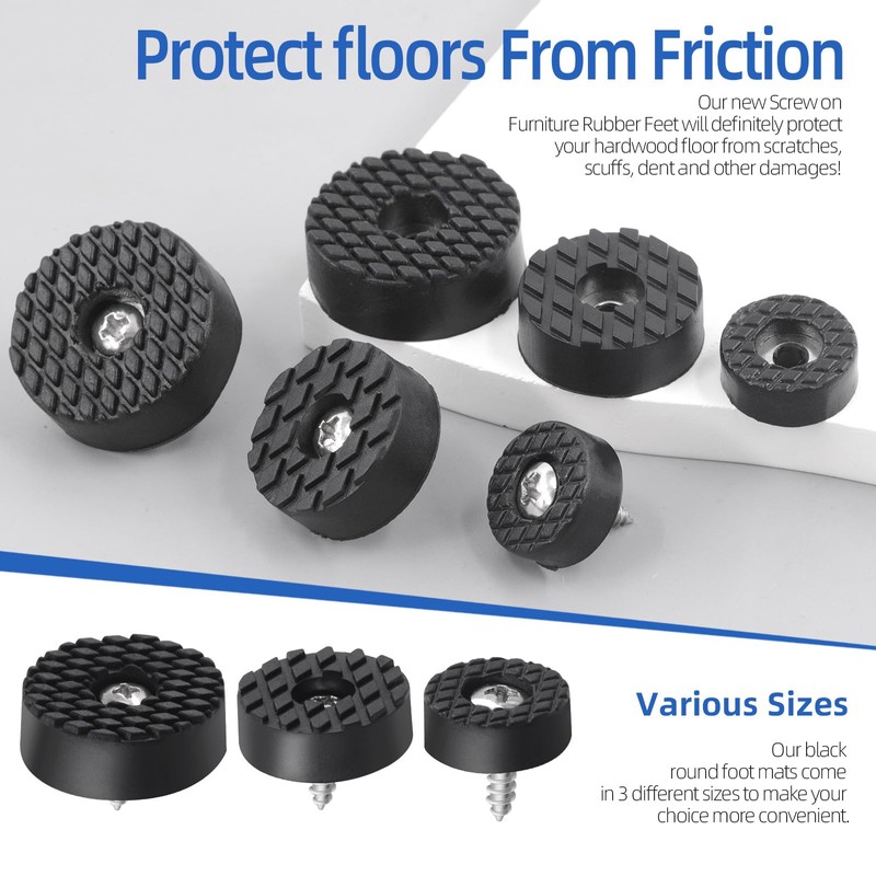 Glarks 32Pcs Screw-On Rubber Feet Set, 18MM Black Floor Protector