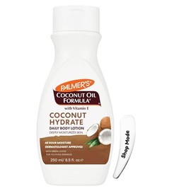 Palmer's Coconut Oil Body Lotion with Vitamin E 250ml – Deep Hydration Moisturiser for Dry Skin, 48 Hour Moisture, Nourishing Daily Body Cream with Spatula