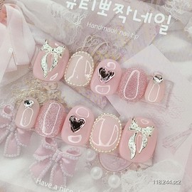 Lovely Heart Handmade Nail Tips - Water Drop / 러블리 하트 수제네일팁 - 물방울