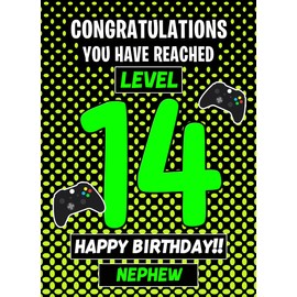 Nephew 14th Birthday Card (Level Up Gamer)