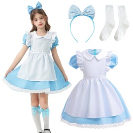 Harsever Cosplay, Alice Costume, Children’s Costume, Maid Clothes, 4 Piece Set (Dress, Apron, Hair Band, Socks), Cute, Cultural Festival, School Festival, Performance, Birthday Parties, Commemorative