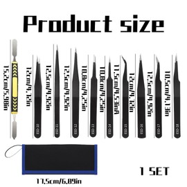 10-Piece Precision Tweezers, Set with Anti-Static Coating for Crafting and Electronics, Stainless Steel Tweezers for Facial Hair and Medical Use, Jewelry Manufacturing, Laboratory, Repairing, Hobbies