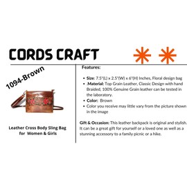Cords Craft Leather Crossbody Bag for Women, Hand Tooled, Women's Crossbody Handbags, Western Bag for Women, Brown