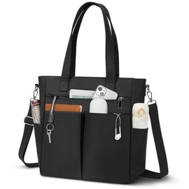 NUBILY Bolsas de Mujer Impermeable Tote Bag Mujer Bolsa para Laptop de 15,6 Bolsa de Mano Multibolsillo Bolso Bandolera para Trabajo Casual Playa Negro