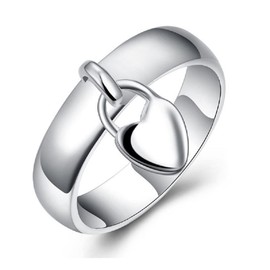 LRGKMCWTOB Sterling Silver Dangle Heart Open Statement Rings Dangle Heart Charms Sterling Silver Band Ring Tassel Band Dangling Charm Engagement Promise Ring Adorable Heart Love Ring Size 10