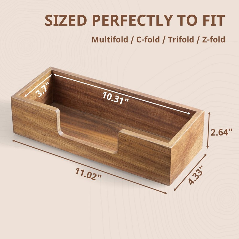 Paper Towel Dispenser Countertop, Acacia Wood Folded Paper Hand Towel