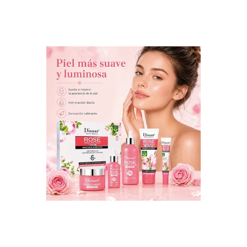 Crema Extracto Rosas. Ceramidas, Arrugas, Hidratante, 5 Pzs