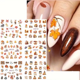 Fall Nail Stickers 12 Sheets Fall Leaf Nail Decals Water Transfer Autumn Nail Art Stickers Pumpkins Maple Leaves Squirrels Nail Designs Thanksgiving Day Nail Tattoo Stickers for Women Manicure Decor