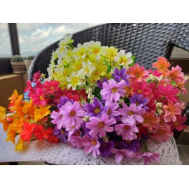 EverWin Artificial Fake Flowers Daisies Bulk Bouquets for Decoration Outdoors Silk Faux Wild Multicolor Colorful Flowers Daisy with Stems for Outdoors Decoration Crafts Table Centerpieces (No Vase)