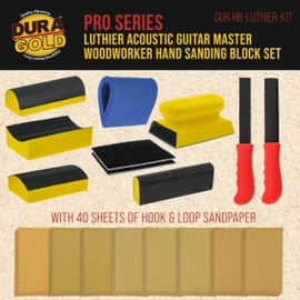 Dura-Gold Luthier Acoustic Guitar Master Woodworker Hand Sanding Block Set with 40 Sheet Hook & Loop Sandpaper Kit - Music Radius Repair Tools, Convex & Concave Profile Shapes, File Sticks - Sand Wood
