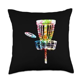 Retro Disc Golf Frisbee Basket Cart Disc Golf Players Throw Pillow