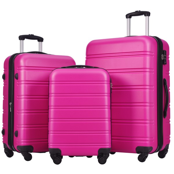 Merax Luggage Sets of 3 Piece Carry on Suitcase Airline Approved,Hard Case Expandable Spinner Wheels (Pink)