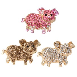SHIDXIB 3Pcs Exquisite Pig Alloy Brooch Inlaid Shiny Rhinestone Bling Bling Animal Theme Clothes Bags Backpacks Badge Accessories