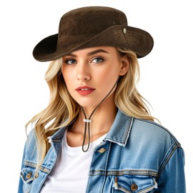DOCILA Brown Corduroy Cowboy Hats Women Foldable Western Cowgirl Sun Sunscreen Cap Cozy Fall Winter Fisherman Boonie Bucket Hats String
