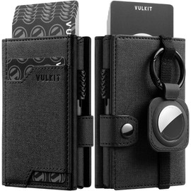 VULKIT - Airtag Cartera para Hombre RFID Bloqueo Tarjetero para Caballero,regalos billeteras de hombres con llavero dia del padre porta minimalista Wallet (negro)