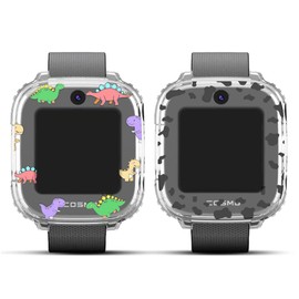 2-Pack for JrTrack 4 Edge Protector Case, Cute Funny JrTrack 3/JrTrack 4 Kids Smart Watch Soft Cover, Drop-Proof Bumper Replacement Skin, Without Screen (Dinosaurs+Cows)