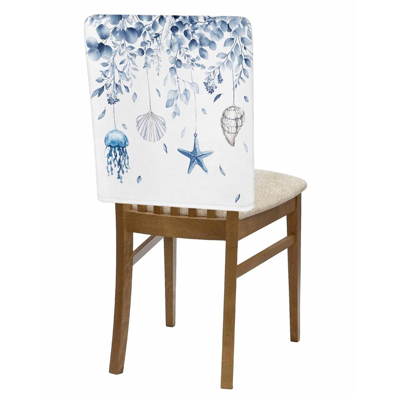 Anzona Blue Coastal Chair Back Covers for Dining Room, Eucalyptus