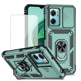 Yodueiv for Redmi Note 11E/Redmi 10 5G/11 Prime 5G Case with Tempered Glass Screen Protector and Slide Camera Cover, Magnetic Ring Car Mount Holder Protective Cover for Xiaomi Redmi Note 11E Green
