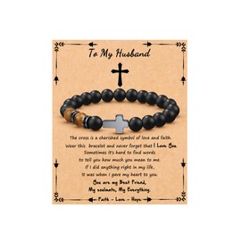 Joycuff Husband Birthday Gifts To My Husband Cross Bracelet from Wife Christian Ideas Baptism Gift for Men, 7.3 inches