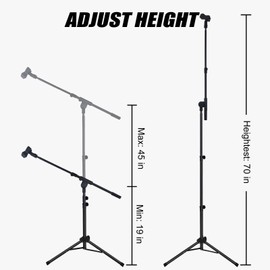 GLEAM Microphone Stand for Light Microphone less than 1 LB - Tripod Boom Arm Mic Stand with Carrying Bag, 2 Mic Clips and Screw Adapter Portable for Singing Performance Wedding Stage and Mic Mount