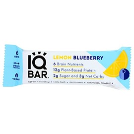IQBAR Lemon Blueberry Keto Bars, Vegan, Low Sugar, 1.6 Ounces (Pack Of 12)