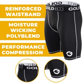 Gold BJJ Gi and No-Gi Base Layers - Compression Shorts and Pants for Jiu Jitsu - Martial Arts Spats Tights Leggings (Shorts, Large) Black