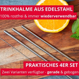 Westmark 62722260 Stainless Steel Straws, Straight, Includes 1 Cleaning Brush, Length: 21.5 cm, Diameter 0.6 cm, Stainless Steel, Silver, Set of 4