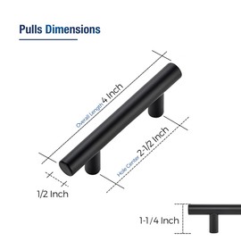 JOY DECOR 3 Pack Cabinet Handles, Black Cabinet Pulls, 2-1/2 in Hole Center Kitchen Hardware, Stainless Steel T Bar Handles for Dresser Drawers