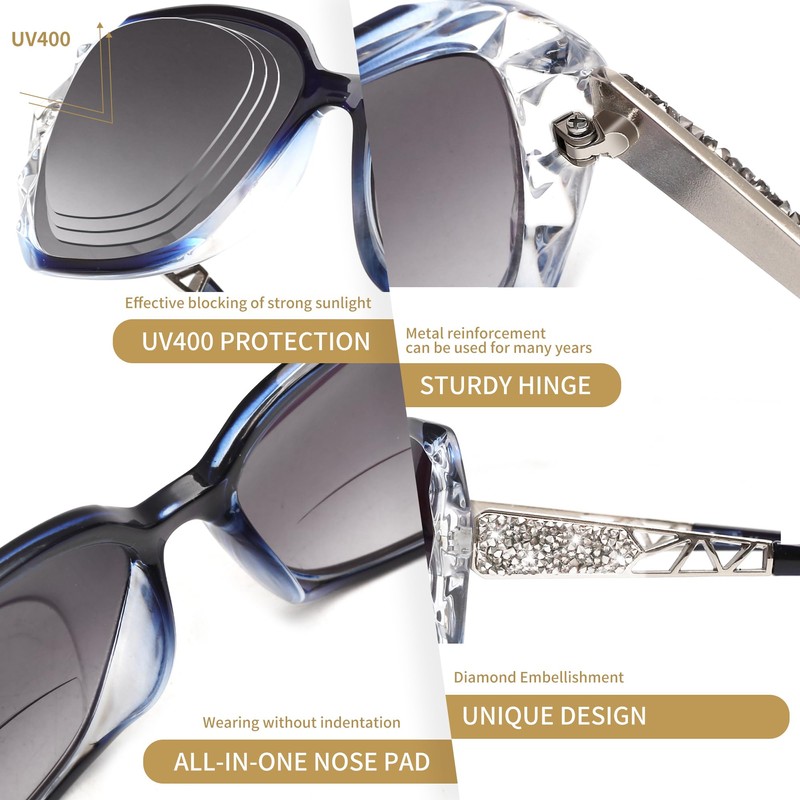 JM 2 Pack Bifocal Sunglasses for Women, Oversized Fashion Square