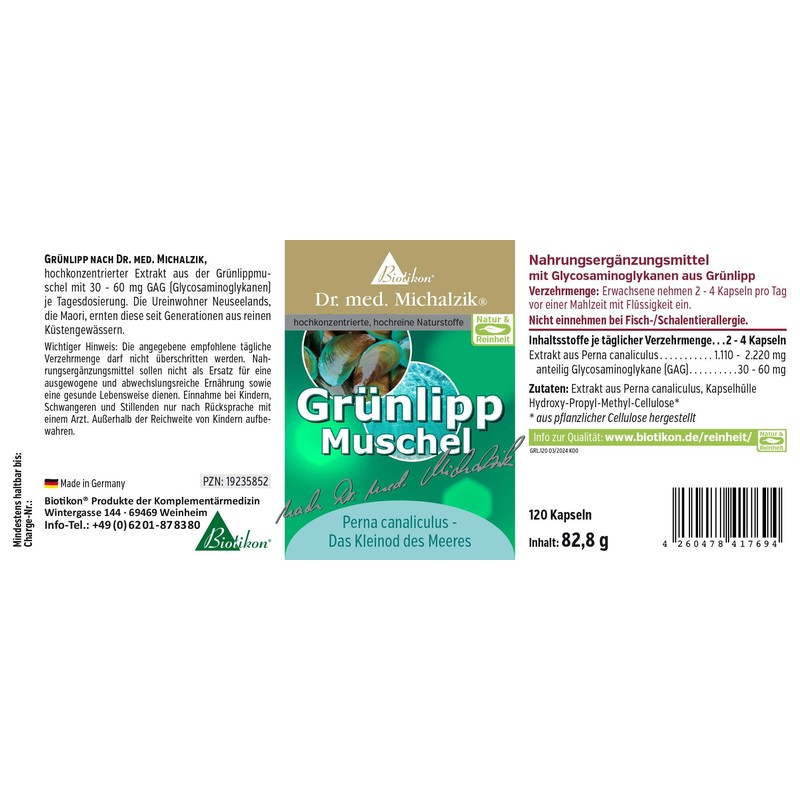 Green-lipped mussel Dr. med. Michalzik - without additives - from
