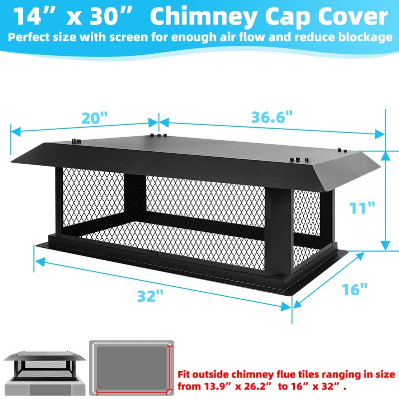 Chimney Cap Chimney Cover,Fireplace Chimney Caps for Outside 14"x30",Chimney Flue