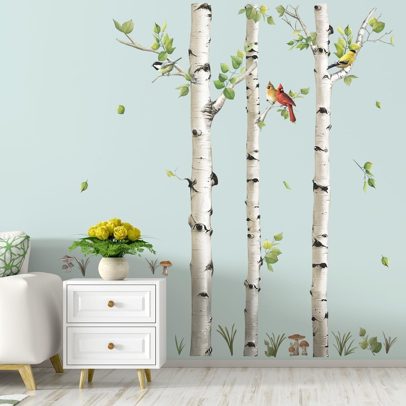 decalmile Large Birch Tree Wall Decals White Tree Forest Birds