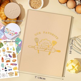 Lanpn B5 Blank Recipe Book Cookbook for 70 Recipes, Leather Cover Waterproof Empty Cooking Journal to Write in Your Own Recipes, Recipe Notebook with Stickers to Organize Your Family Recipes, Oat