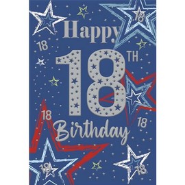 Male 18th Birthday Card for Him - Age 18 - Contemporary Stars Design - Special Finishes and Illustrated Insert Leaf - Made in the UK - Eco-Friendly