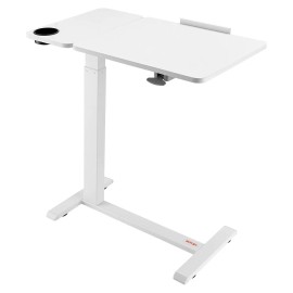 White Portable Overbed Table With Hidden Wheels Flip Desktop Height Adjustable For Laptop Home Office UseDesktop Type: Flip Desktop+Fixed Desktop, Wheel Type: Hidden Wheels