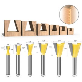 Gasea 6pcs Dovetail Joint Router Bit Set, 1/4 Inch Shank Half-Blind & Through Woodworking Milling Cutter Tools 1/4" 1/2" 7/16" 3/4" 7/8"