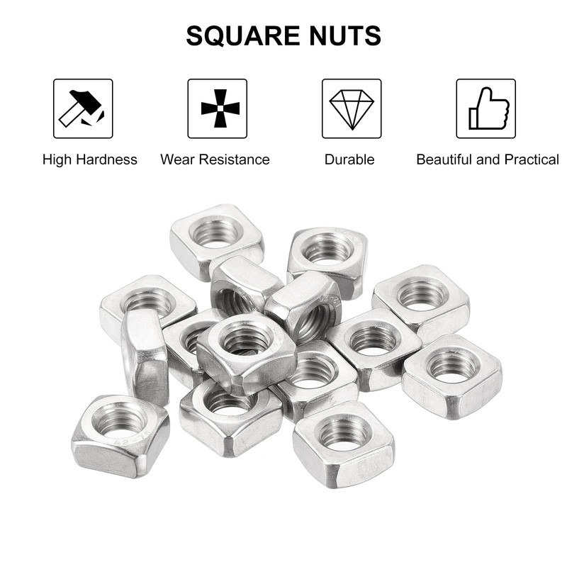 uxcell M8-1.25x6.5 Square Nuts, 304 Stainless Steel Coarse Thread Square