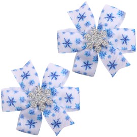 WRBAJIS Snowflake Bow Hair Clips Glitter Christmas Hair Barrettes Grosgrain Ribbon Hair Bows Hair Accessories for Women Girls Christmas Party Supplies 2Pcs White