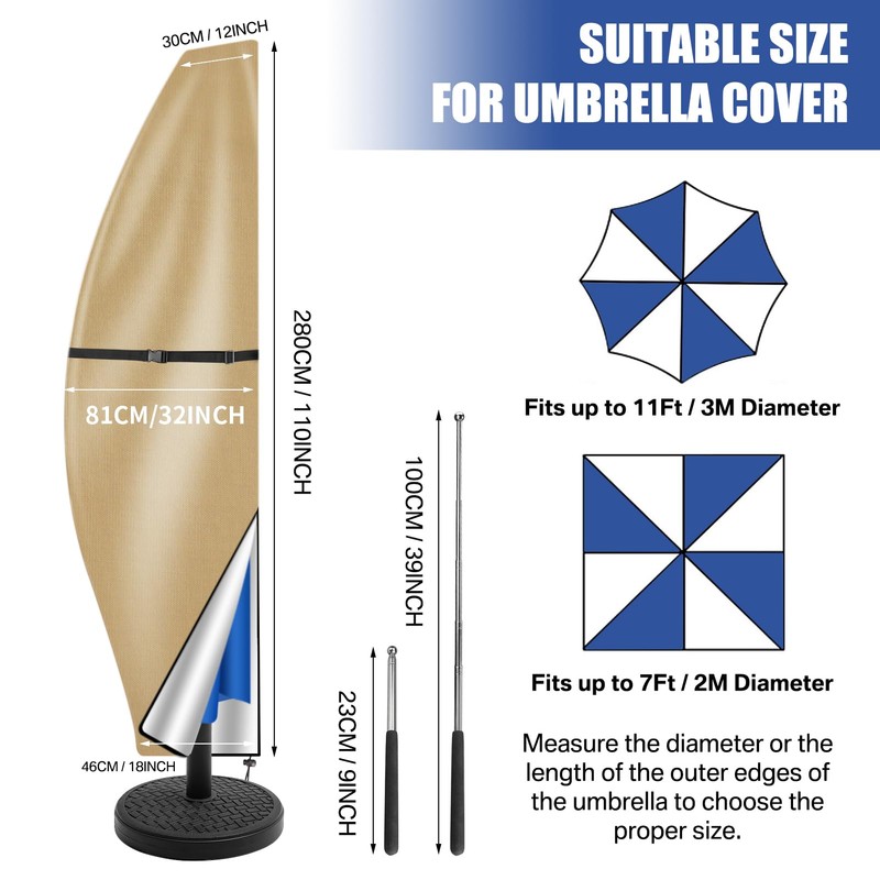 Teynewer Parasol Cover Waterproof, Cantilever/Straight Parasol Protective Covers with Telescopic