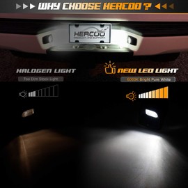 HERCOO LED License Plate Light Lens Tag Lights Rear Lamp Socket White Bulbs Assembly Compatible with Toyota Tundra 2002 to 2013, Tacoma 2005 to 2015 Pickup, 6000k White