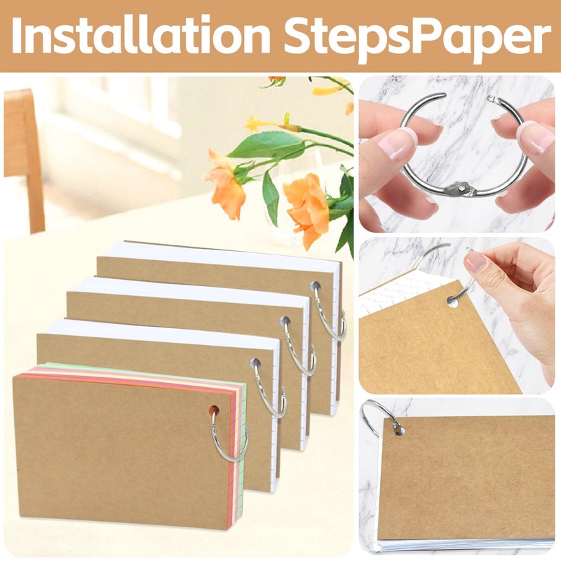 400 Pcs Flash Cards, 300 White Index Cards with Rings,