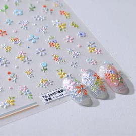 5D Embossed Flower Nail Stickers for Nail Art - Flower Nail Art Stickers Spring Summer Floral Daisy Nail Decals Self-Adhesive Nail Supplies Manicure Sliders Flower Stickers for Women Girls DIY
