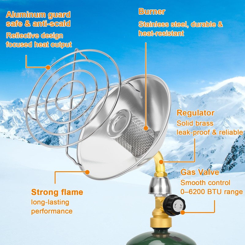 Portable Heater with Windproof USB lighter, Outdoor Space Propane Heater