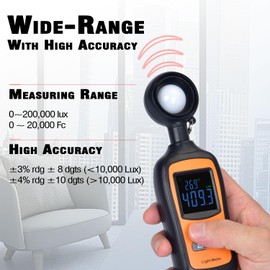 Digital Light Meter,V·Resourcing Handheld Illuminance Meter with Ambient Temperature Measurer,Range up to 200,000 Lux Luxmeter with 4 Digit Color LCD Backlight Screen