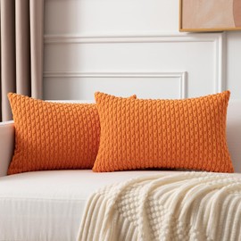 Kevin Textile Pack of 2 Corduroy Decorative Throw Pillow Covers 12x20 Inch Soft Boho Striped Pillow Covers Modern Farmhouse Home Decor for Spring Sofa Living Room Couch Bed Orange