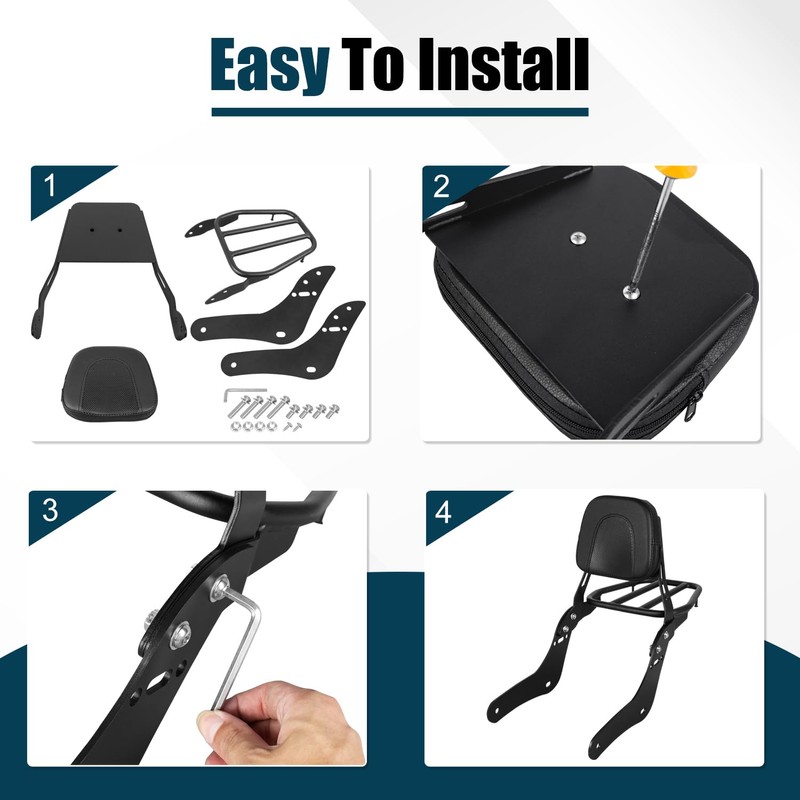 DSISIMO Motorcycle Passenger Backrest Sissy Bar With Back Rest Cushion