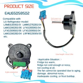 EAU65058502 Refrigerator Condenser Fan Motor Assembly fit for LG Refrigerator Fan Motor, Replace AP7178309 PS16662422 EAP16662422,DC12V,MAX 1A,DC Voltage Evaporator Fan Motor