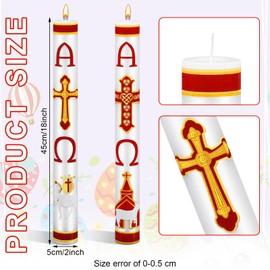 Threlaco 2 Pcs 18 Inch Large Easter Paschal Candle Cirios Religiosos Catolicos 2026 Alpha Cross Week Religious Catholic Church Candles for Baptisms Prayer Holy Week Church Supplies Easter Decoration