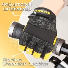 FEISHDEK Boys Cycling Gloves, Yellow and Black, Fingerless (Black, Medium (4-6 Years Old))