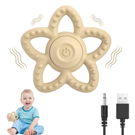 Vibrating Sensory Chew Toy for Autism & Teething Babies - USB Rechargeable with 3 Vibration Modes, Baby Teething Toys for Toddlers 6-18 Months, Calming Baby Sensory Toys(Beige)